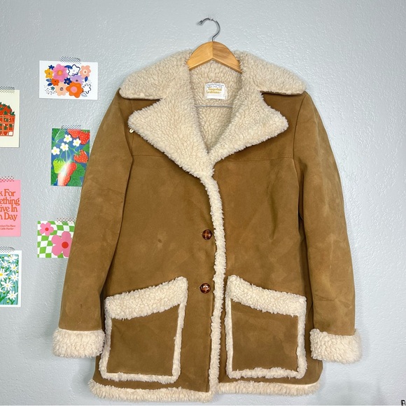 Vintage 70s penny lane Fingerhut Fashions Faux Shearling Suede Button-up Jacket - Picture 2 of 8